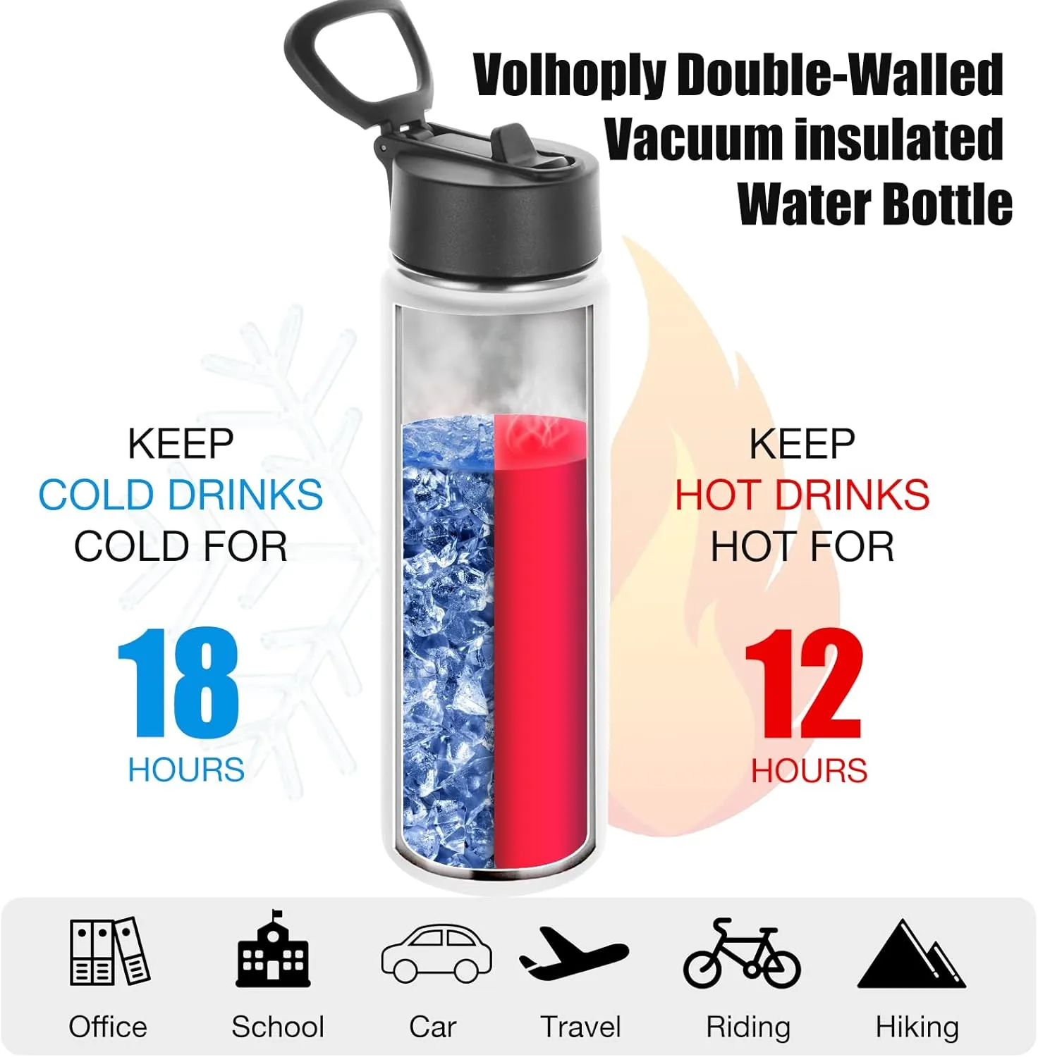 Volhoply Insulated Water Bottles with Straw Bulk 8 Pack, 22 oz Stainless Steel Sports Bottle with Hand Lid, Double Walled Vacuum Travel Water Cup with Wide Mouth, Reusable Cold Water Flask(Mix,8 Set)