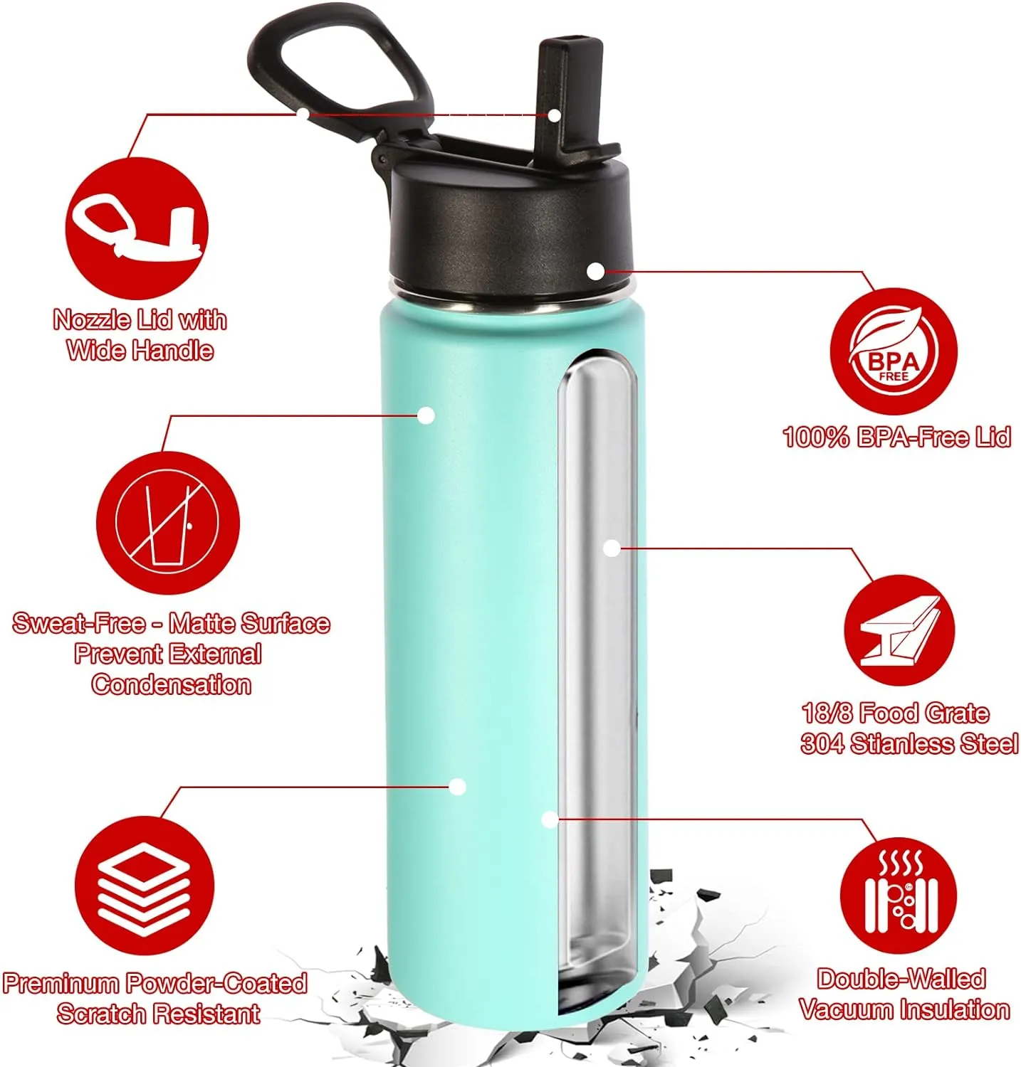 Volhoply Insulated Water Bottles with Straw Bulk 8 Pack, 22 oz Stainless Steel Sports Bottle with Hand Lid, Double Walled Vacuum Travel Water Cup with Wide Mouth, Reusable Cold Water Flask(Mix,8 Set)