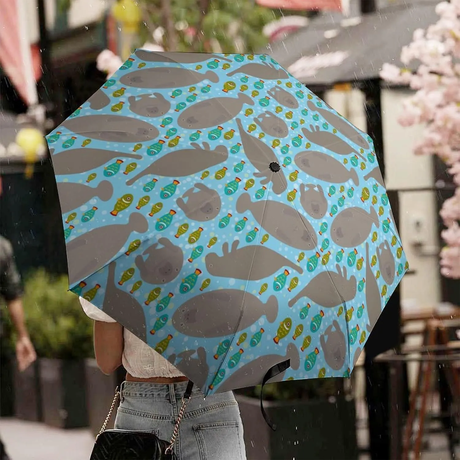 Walrus Animal Ocean Pattern Umbrellas for Rain And Sun Windproof Travel Umbrella Portable Automatic Folding Umbrella for Women Men