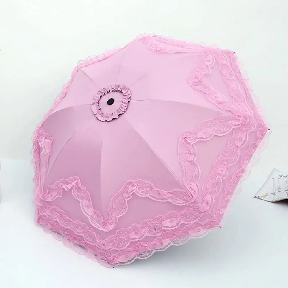 WANLIAN Lace Windproof Folding Sunny and Rainy Umbrella Ultraviolet-Proof Anti Sun UV Protection Parasol Umbrella