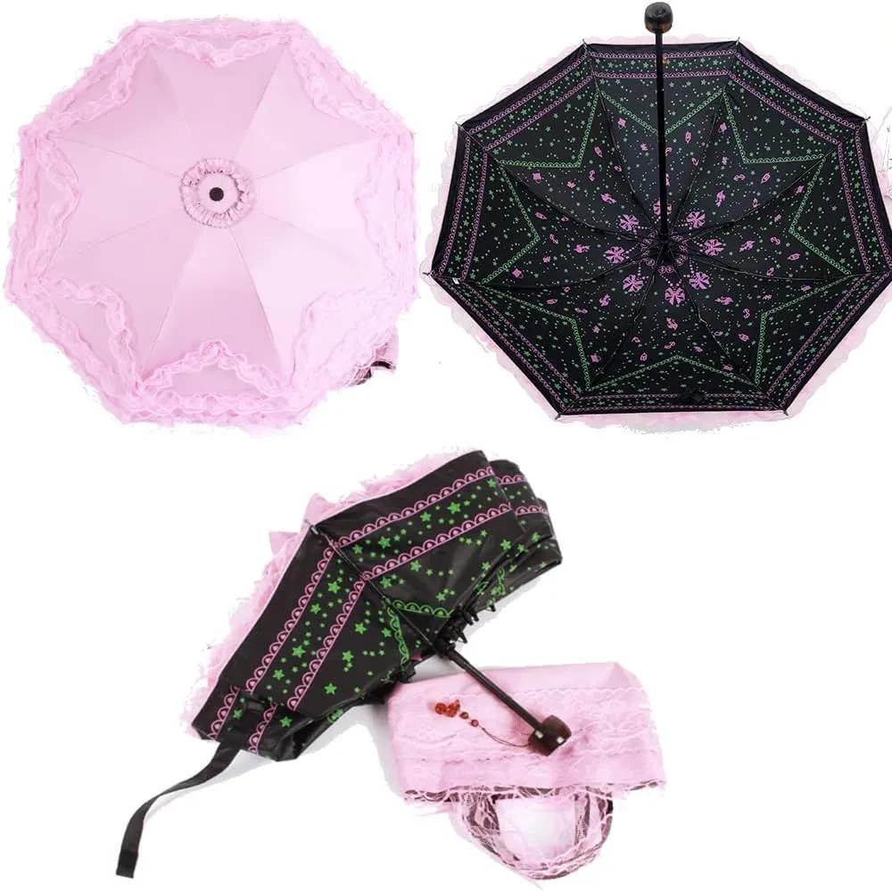 WANLIAN Lace Windproof Folding Sunny and Rainy Umbrella Ultraviolet-Proof Anti Sun UV Protection Parasol Umbrella