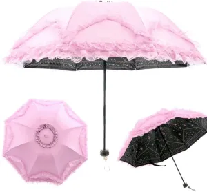 WANLIAN Lace Windproof Folding Sunny and Rainy Umbrella Ultraviolet-Proof Anti Sun UV Protection Parasol Umbrella