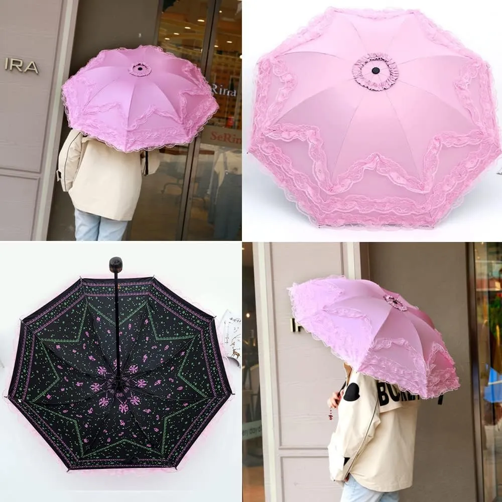 WANLIAN Lace Windproof Folding Sunny and Rainy Umbrella Ultraviolet-Proof Anti Sun UV Protection Parasol Umbrella