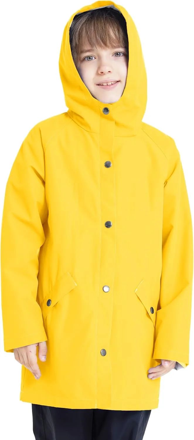 wantdo Boys & Girls Waterproof Rain Jacket Lightweight Rain Coat Hooded Windbreaker