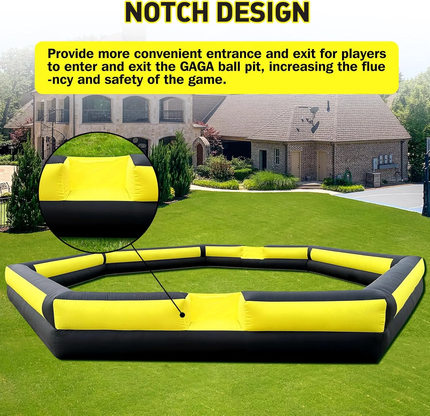 WARSUN 26Ft Gaga Ball Pit Inflatable with Powerful Blower, Portable Gagaball Court for Indoor Outdoor School Family Activities Inflatable Sport Games