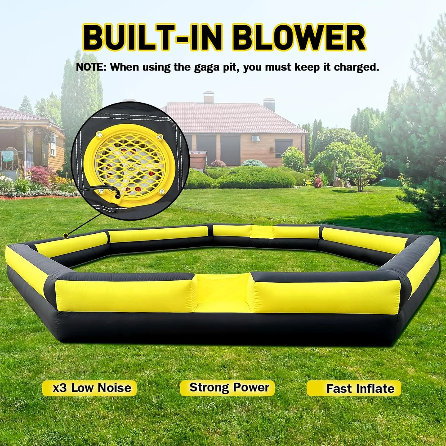 WARSUN 26Ft Gaga Ball Pit Inflatable with Powerful Blower, Portable Gagaball Court for Indoor Outdoor School Family Activities Inflatable Sport Games