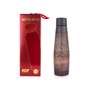 Water Bottle - 1 Ltr | Copper & Silver Peista Eaching Colour Water Container for Home/ 10.5 x 3 Inches/ Assorted Colour