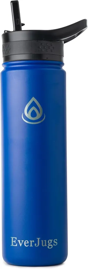 Water Bottle - 22 Oz, Wide Mouth, Premium Stainless Steel Bottle with Straw Lid, Double Walled Vacuum Insulated, Thermo Mug, Metal Flask, Leak Proof, Eco-Friendly