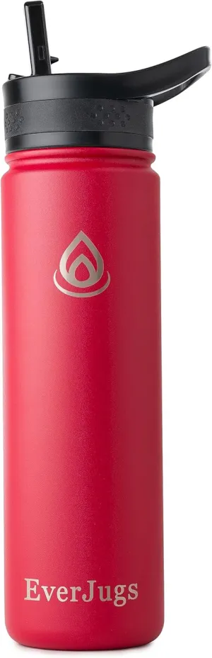 Water Bottle - 22 Oz, Wide Mouth, Premium Stainless Steel Bottle with Straw Lid, Double Walled Vacuum Insulated, Thermo Mug, Metal Flask, Leak Proof, Eco-Friendly