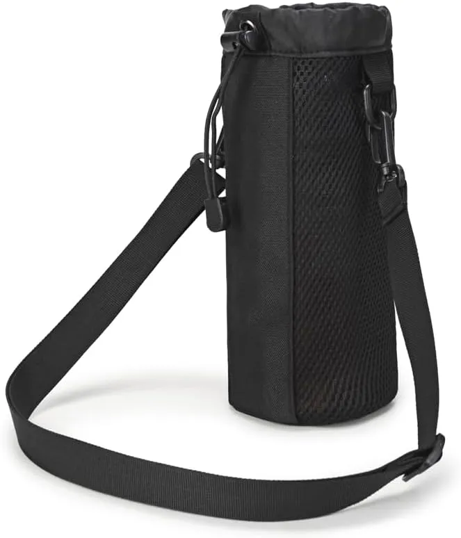 Water Bottle Bag Holder Outdoor Multi-use High Density Nylon Sleeve with Strap Insulated Water Bottle Carrier Sling Bag for Hiking Walking Travel (Black)