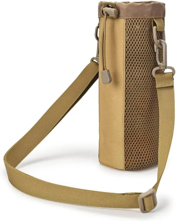 Water Bottle Bag Holder Outdoor Multi-use High Density Nylon Sleeve with Strap Insulated Water Bottle Carrier Sling Bag for Hiking Walking Travel (Yellow)