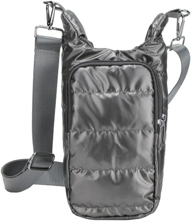 Water Bottle Carrier Bag with Phone Pocket Puffer Tote Bag Quilted Crossbody Shoulder Bag Water Bottle Holder with Strap