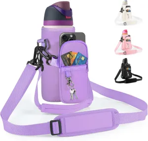 Water Bottle Carrier Bag with Strap for Owala FreeSip 24/32oz with Detachable Phone Pocket for Owala Accessories 24/32oz Water Bottle Sleeve for Walking Camping Gym