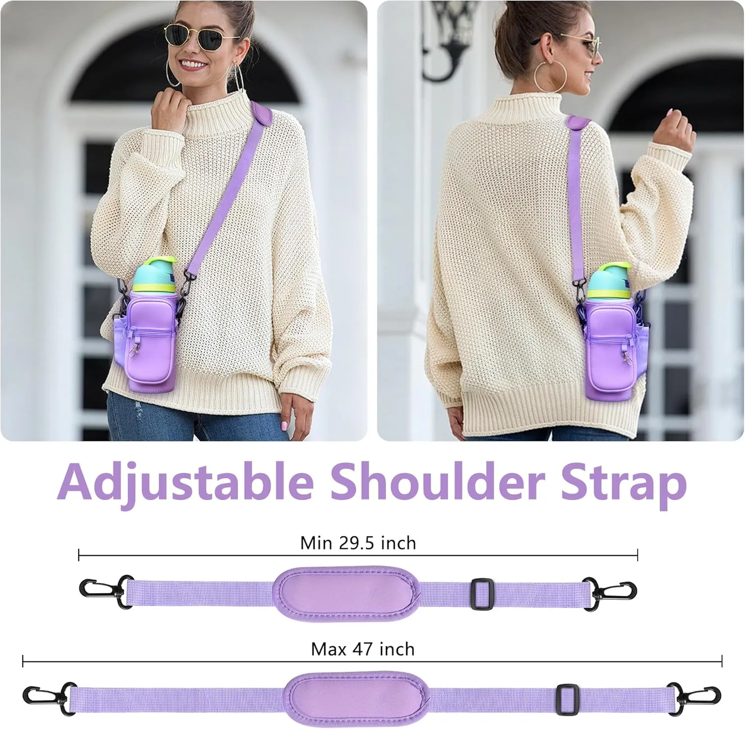 Water Bottle Carrier Bag with Strap for Owala FreeSip 24/32oz with Detachable Phone Pocket for Owala Accessories 24/32oz Water Bottle Sleeve for Walking Camping Gym