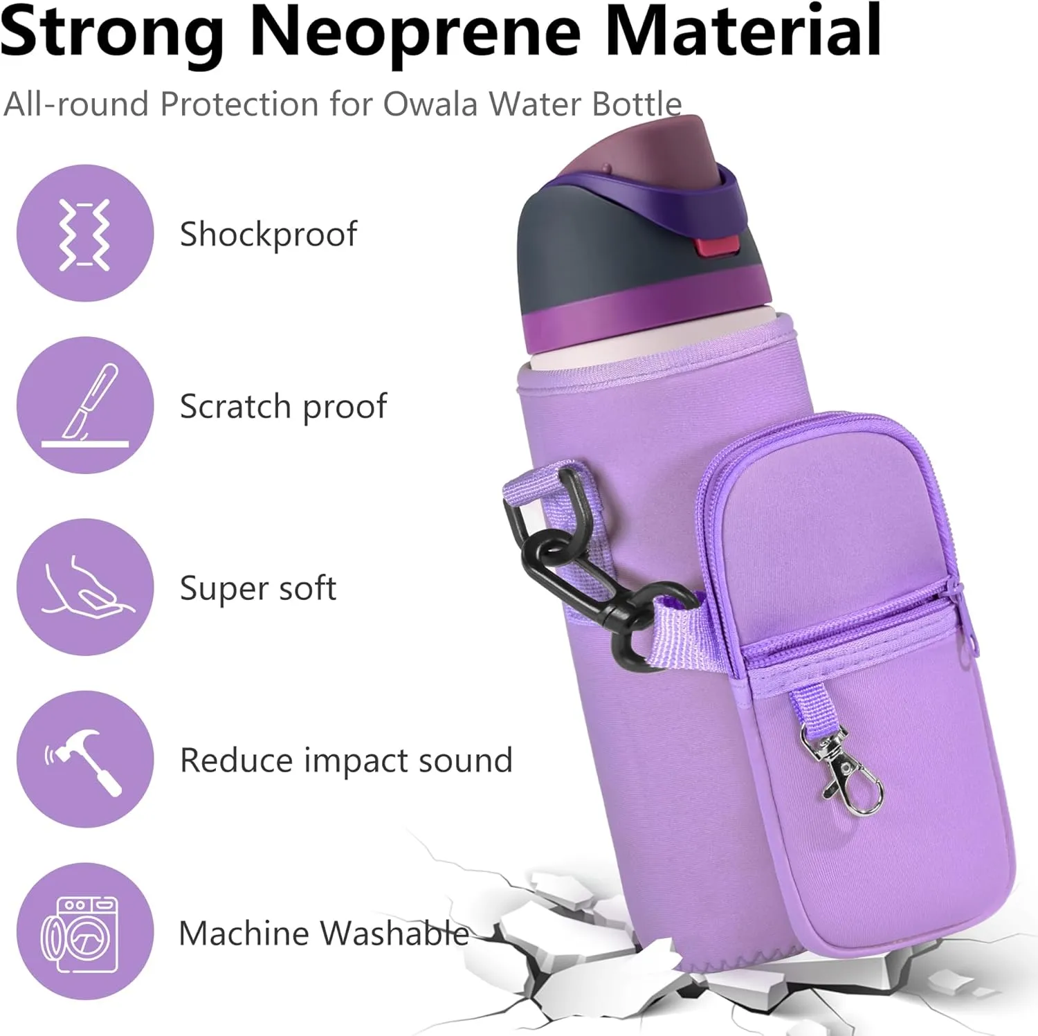 Water Bottle Carrier Bag with Strap for Owala FreeSip 24/32oz with Detachable Phone Pocket for Owala Accessories 24/32oz Water Bottle Sleeve for Walking Camping Gym