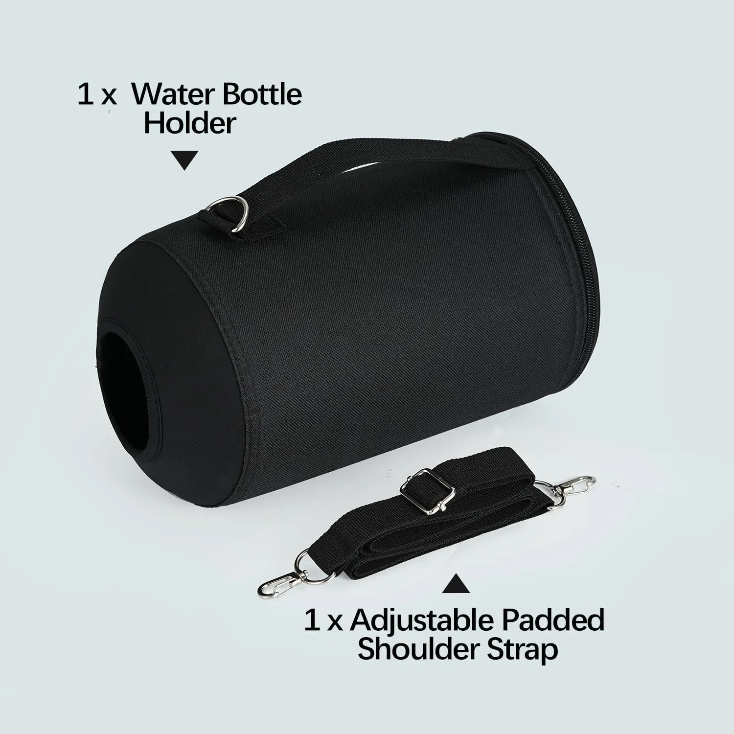 Water Bottle Holder Carrier Bag Crossbody with Adjustable Shoulder Strap, 64 128 oz Sports Water Bottle Sleeve Accessories for Biking Hiking Travelling Camping, Black