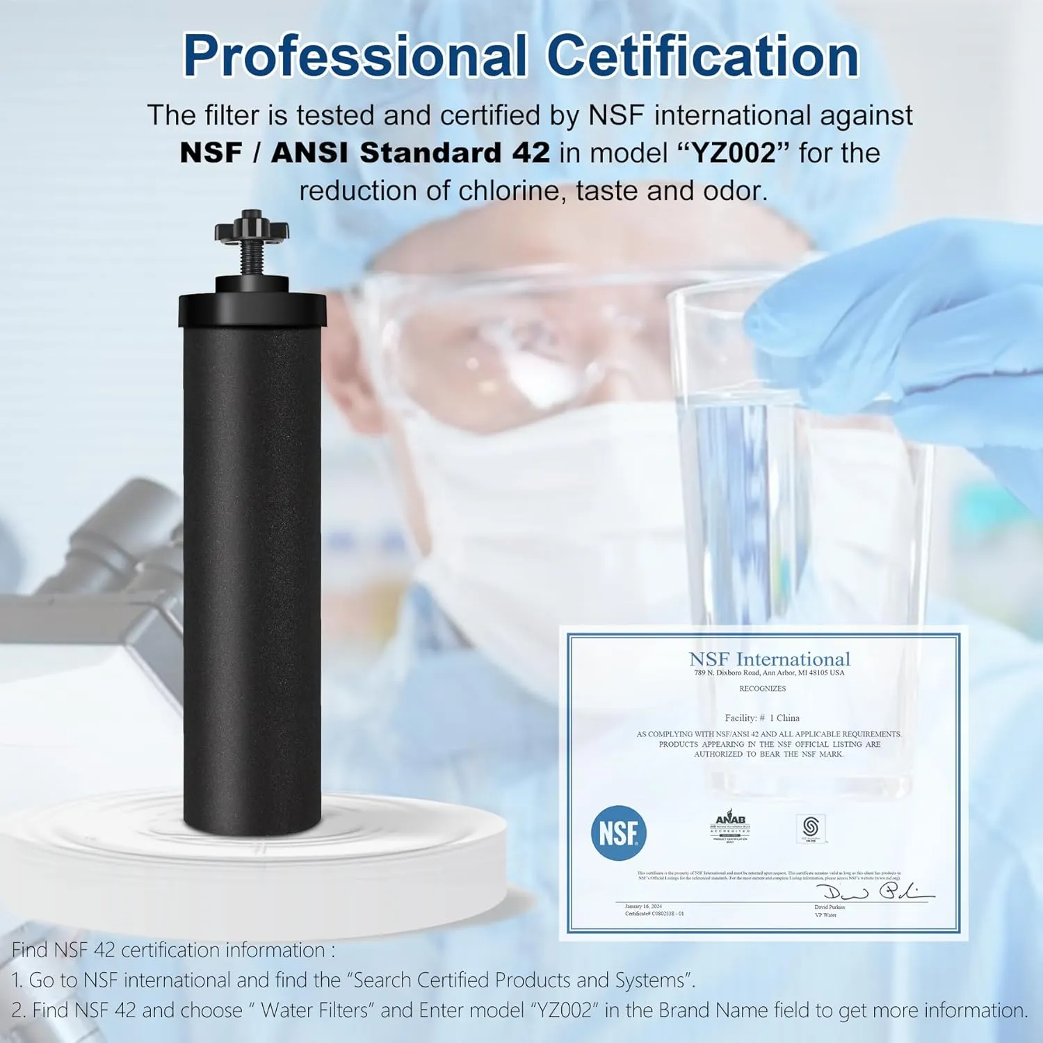 Water Filter Replacement for Berkey, Black Purification Elements, Activated Carbon Filters, Compatible with Berkey Gravity Water Filter System, Pack of 2