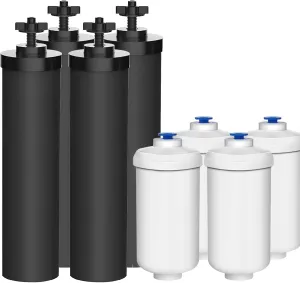 Water Filter Replacement for Berkey Water Filter, for Fluoride Filters & Black Filters - Includes 4 Black Filters and 4 Fluoride Filters, Compatible with Berkeyy Gravityy Filter System