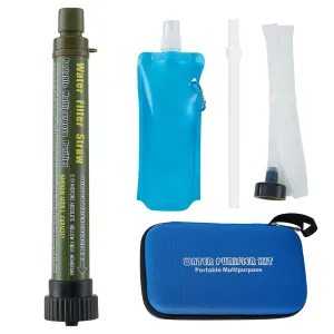 Water Filter Straw Kit Outdoor Portable Personal Water Filter Straw Water Purifier Survival Gear and Equipment for Hiking Camping Travel Army Green