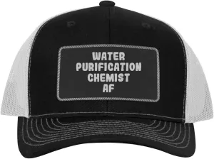 Water Purification Chemist AF - Leather Black Patch Engraved Trucker Hat