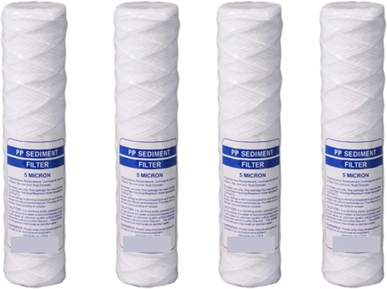 Water Purification Filter 10Inch 5micron Universal Cotton String Wound Sediment Water Filter Replacement Cartridge Whole House Sediment Filtration(4PCS)