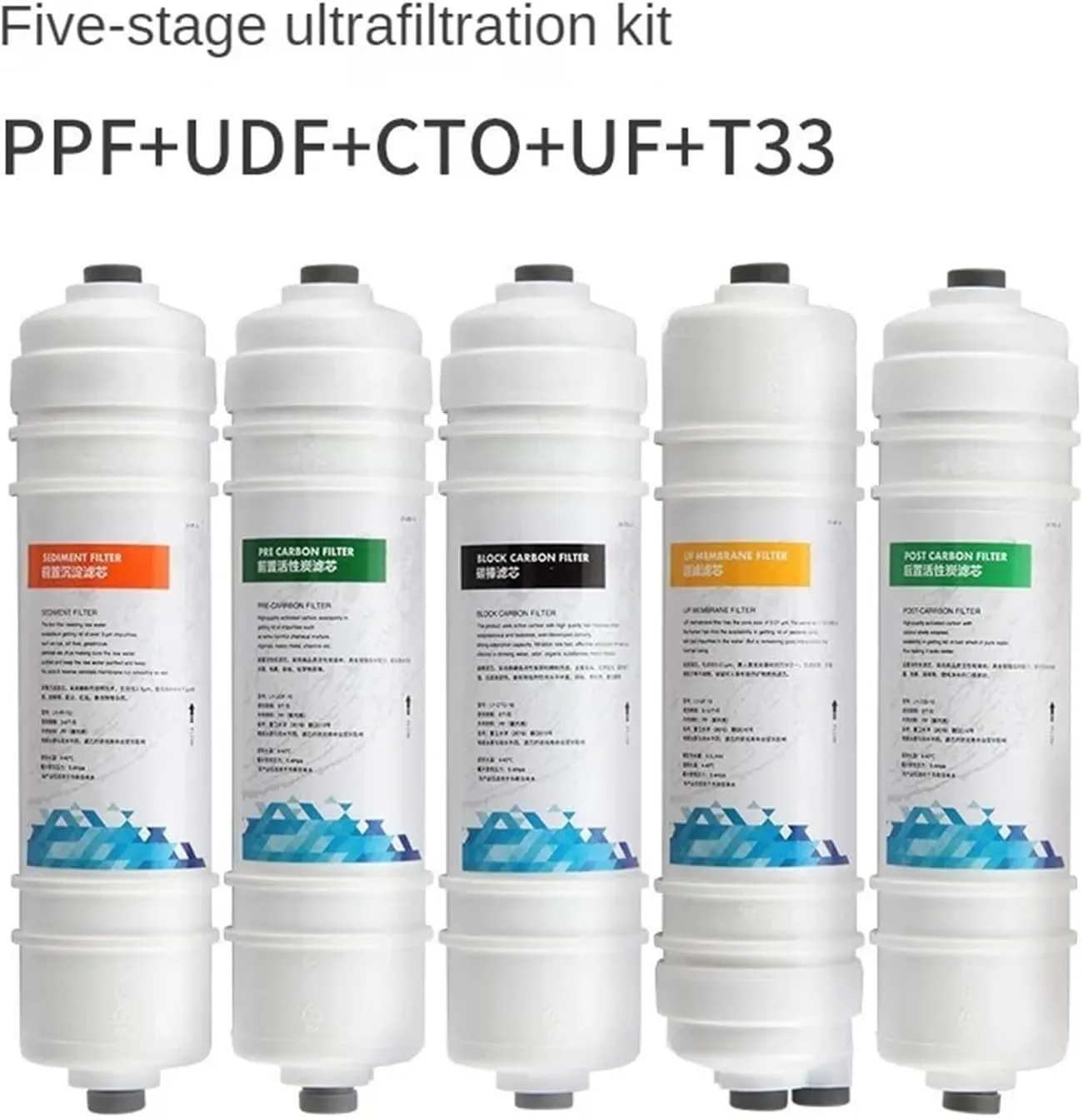 Water Purification Filter 10inch Water Filter Replacement,PP Cotton,T33 Actived Carbon Water Filter Removal The Cholorine,Water Filter(5Sets)