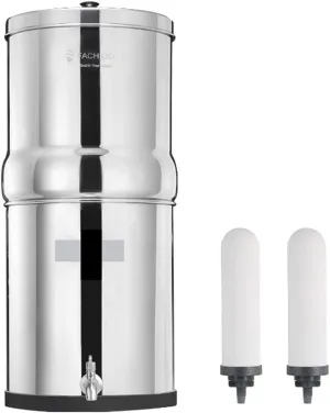 Water Purification Filter 2.25 Gallon Stainless Steel -Fed Water Filter with 2 White Ceramics Purification Washable Filter,