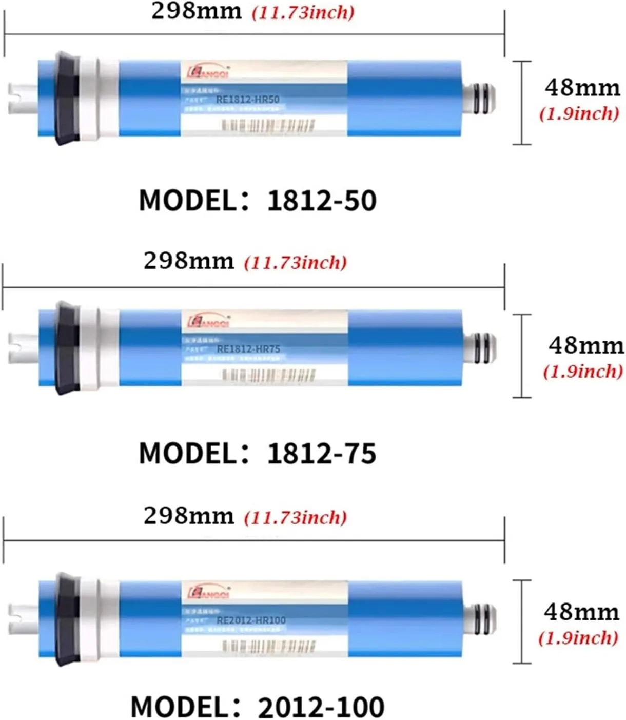 Water Purification Filter Home Kitchen Reverse Osmosis Membrane Replacement Water Filter Purifier Water Drinking Treatment 75/100/150/200GPD(3012 300GPD)