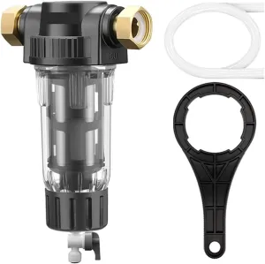 Water Purification Filter Pre Filter Whole House Spin Down Sediment Water Filter Central Prefilter Purifier Backwash Stainless Steel Mesh(Host and 1x Filter)