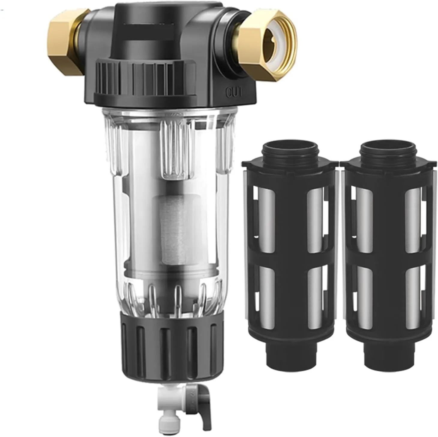 Water Purification Filter Pre Filter Whole House Spin Down Sediment Water Filter Central Prefilter Purifier Backwash Stainless Steel Mesh(Host and 3X Filter)