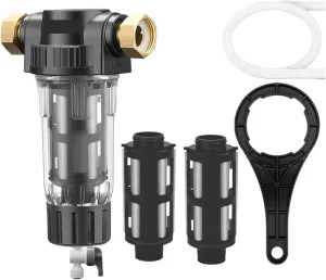 Water Purification Filter Pre Filter Whole House Spin Down Sediment Water Filter Central Prefilter Purifier Backwash Stainless Steel Mesh(Host and 3X Filter)