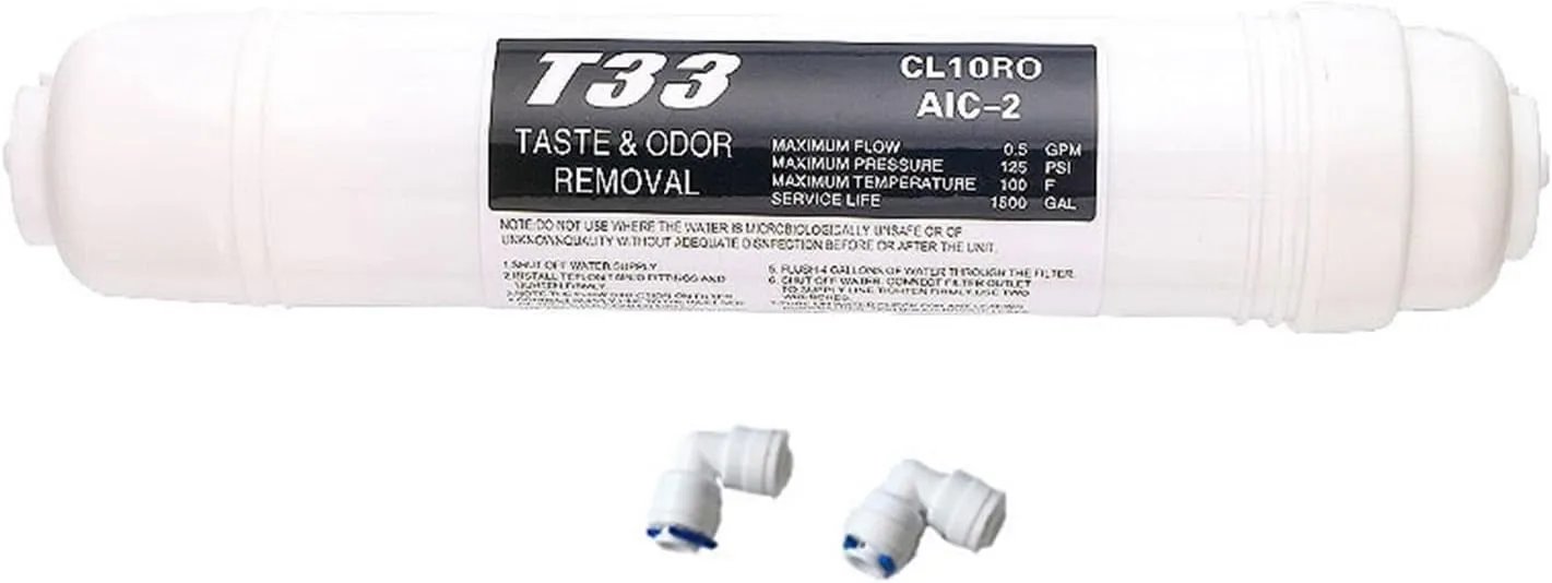 Water Purification Filter Quick Connect 10 Inch T33 with 2pcs Fitting Water Purifier Carbon Post Cartridge Reverse Osmosis(Updated1)
