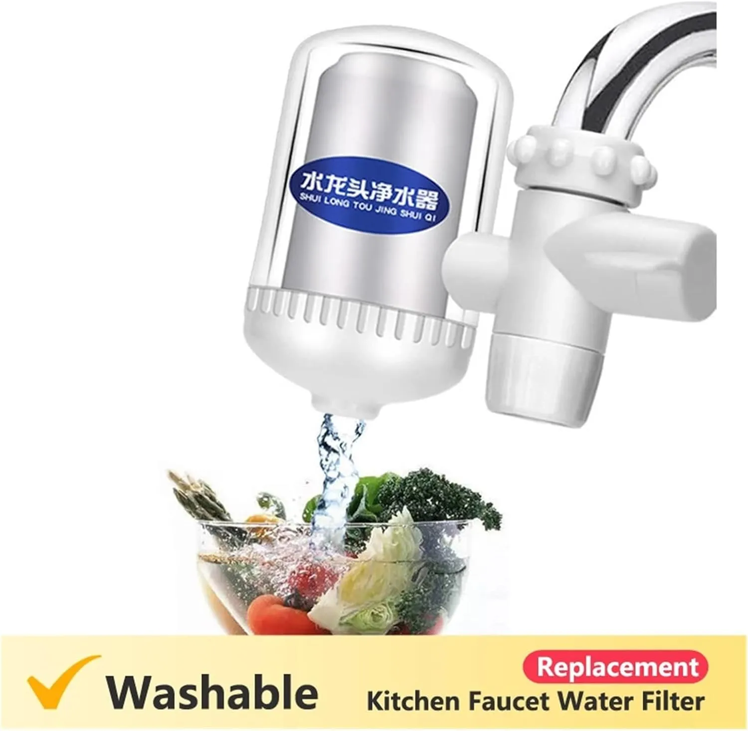 Water Purification Filter Tap Water Filter Washable Replacement Kitchen Faucet Long Lasting Filtro Water Purifier Tap Filter Chlorine(Black and White)