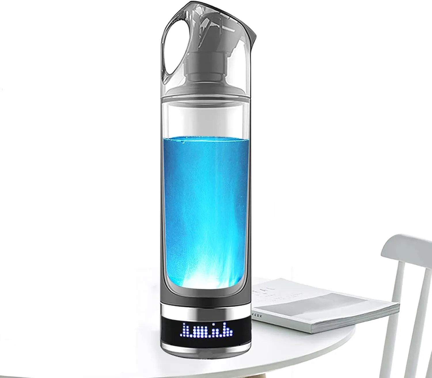 Water Purifiers, Hydrogen Water Bottle Hydrogen Water Ionizer Generator Portable H2 Maker LCD Liquid Crystal Display Hydrogen-Rich Glass Water Pitcher USB Charging 300Ml