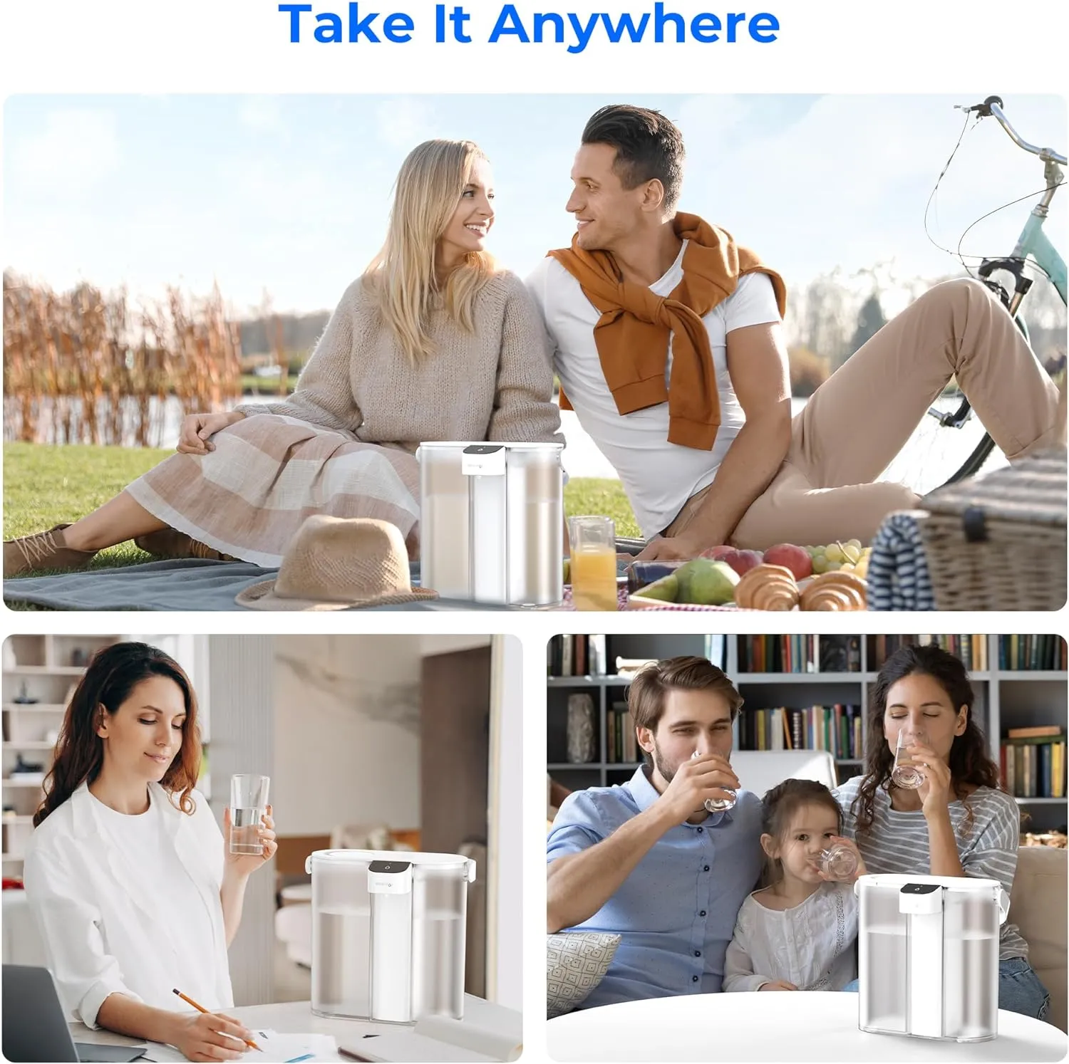 Waterdrop Compact Electric Water Filter Pitcher, 200-Gallon Rechargeable Instant Powerful Dispenser, NSF/ANSI 42&53&401, Reduce PFAS, Lead, Chlorine, 14-Cup, White, with 1 Filter, Does not Lower TDS