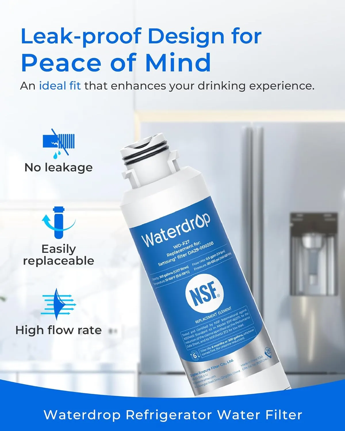 Waterdrop DA29-00020B Refrigerator Water Filter, Replacement for Samsung HAF-CIN/EXP, DA29-00020A/B, DA29-00020B-1, RF263BEAESR, RF28HMEDBSR, RF263TEAESG, RF4287HARS, 3 Filters (Package May Vary)