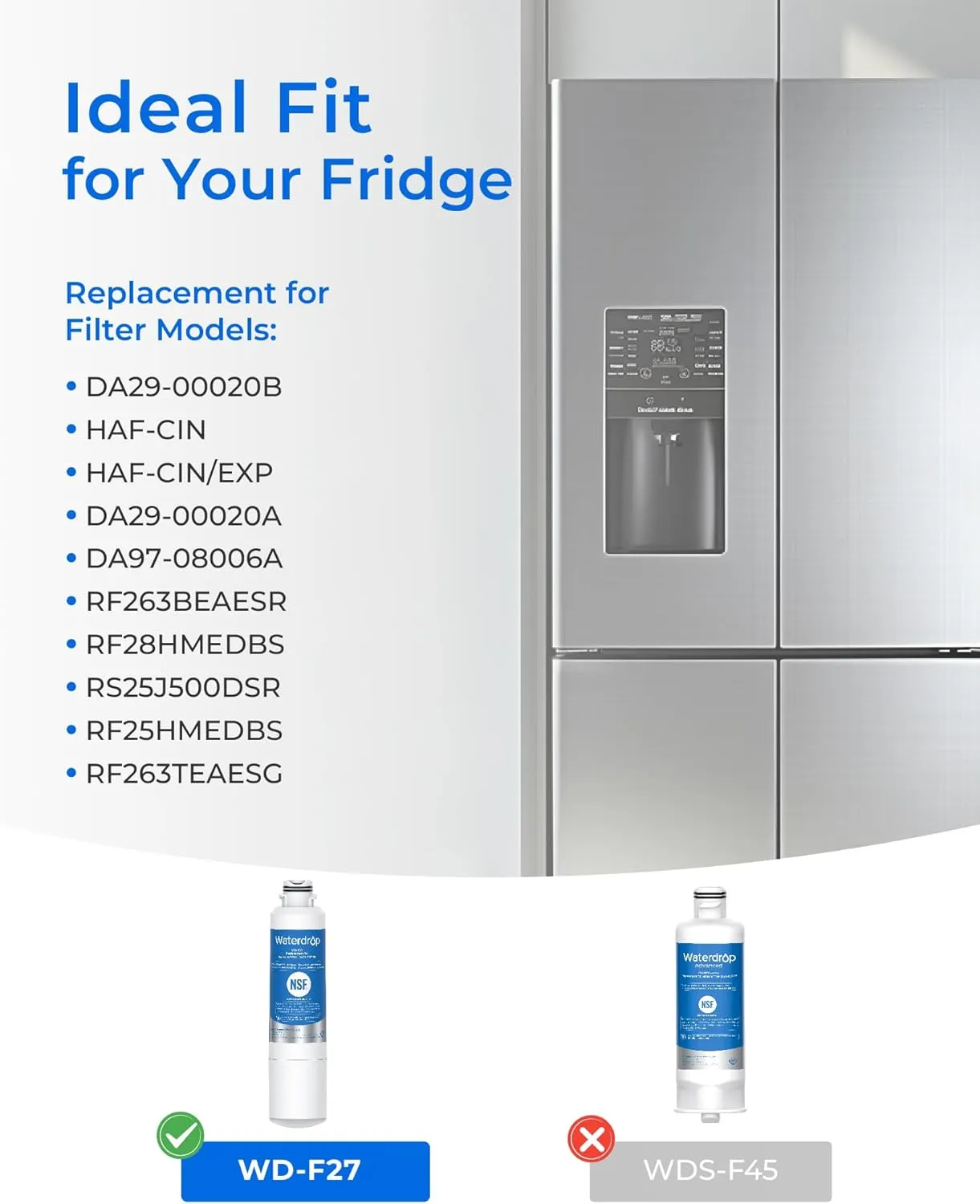 Waterdrop DA29-00020B Refrigerator Water Filter, Replacement for Samsung HAF-CIN/EXP, DA29-00020A/B, DA29-00020B-1, RF263BEAESR, RF28HMEDBSR, RF263TEAESG, RF4287HARS, 3 Filters (Package May Vary)
