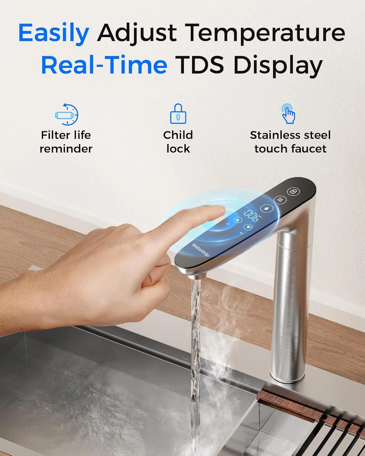 Waterdrop Reverse Osmosis System, Instant Hot Water Dispenser, 600 GPD, Reduce PFAS, Tankless, 2:1 Pure to Drain, Under Sink, TDS Reduction, Smart LED Faucet, Hot and Cold Water Dispenser Faucet