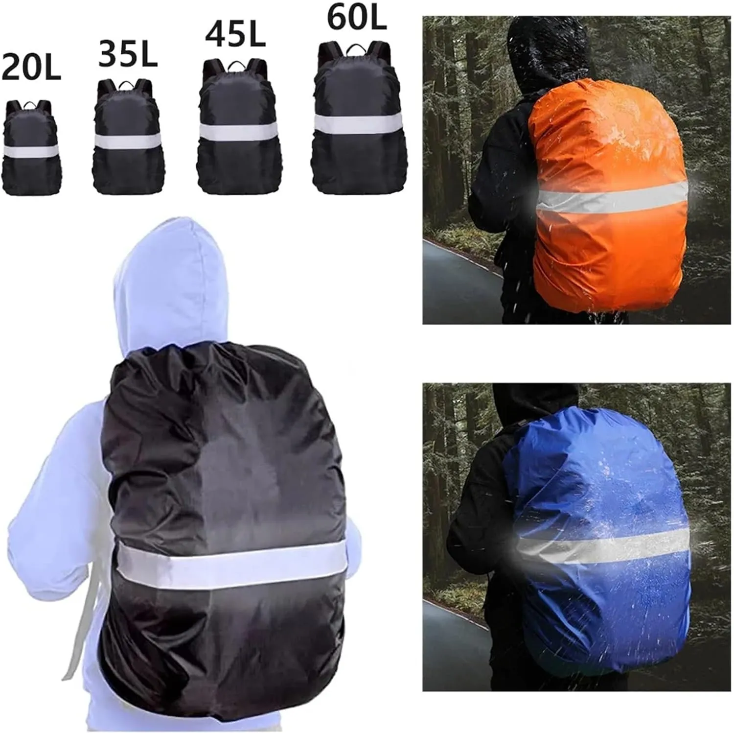 Waterproof Backpack Rain Cover 2pcs Waterproof Backpack Rain Cover Reflective with Strap Rucksack Cover Cross Buckle Hiking Camping Cycling for Hiking，Camping(Orange S(30-40L))