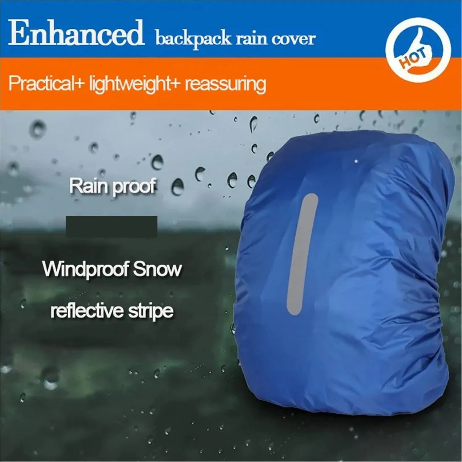 Waterproof Backpack Rain Cover Waterproof Backpack Cover Rain Cover Night Safety Light Raincover for Hiking Camping for Hiking，Camping(Orange,XL(60-70L))