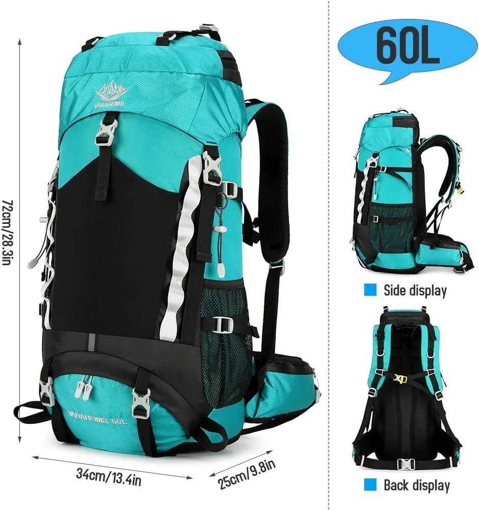 Waterproof Hiking Backpack Camping Travel Daypack with Rain Cover for Camping Hiking Travel,waterproof backpack 60L(Light Green)