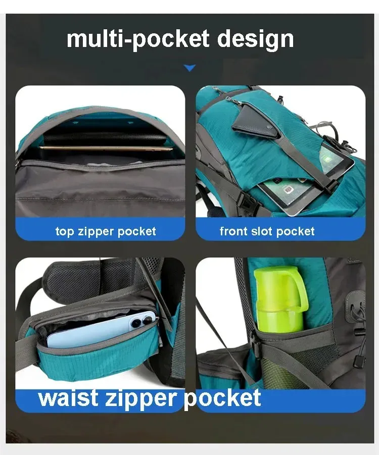 Waterproof Nylon Bag Camping Travel Backpack With Rain Cover Outdoor Hiking Mountaineering Men Shoulder Climbing Traveling Bags