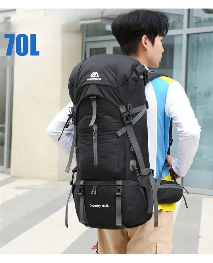 Waterproof Nylon Bag Camping Travel Backpack With Rain Cover Outdoor Hiking Mountaineering Men Shoulder Climbing Traveling Bags