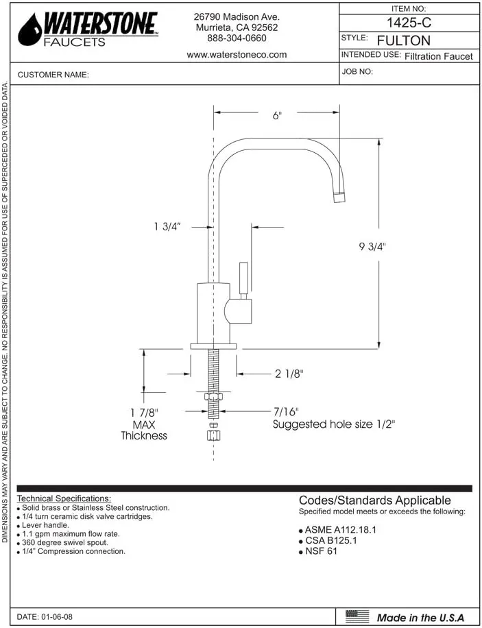 Waterstone 1425H-AMB Fulton Hot Only Filtration Faucet American Bronze