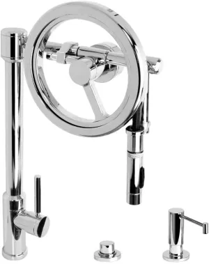 Waterstone 5125-3-AP Endeavor Wheel Pulldown Faucet Toggle Sprayer 3pc Suite Antique Pewter