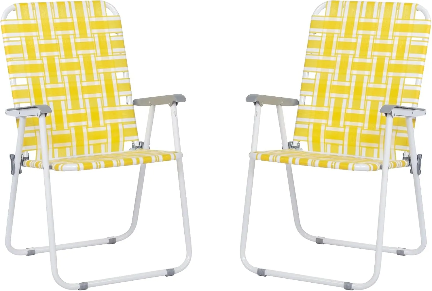 Webbed Patio Lawn Beach Chairs 2 Packs - Lightweight, Sturdy, Comfortable, Portable, and Stylish Folding Chairs for Yard, Garden (Yellow)