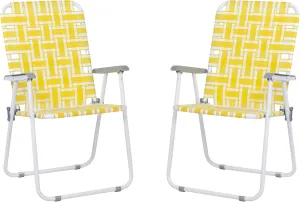 Webbed Patio Lawn Beach Chairs 2 Packs - Lightweight, Sturdy, Comfortable, Portable, and Stylish Folding Chairs for Yard, Garden (Yellow)
