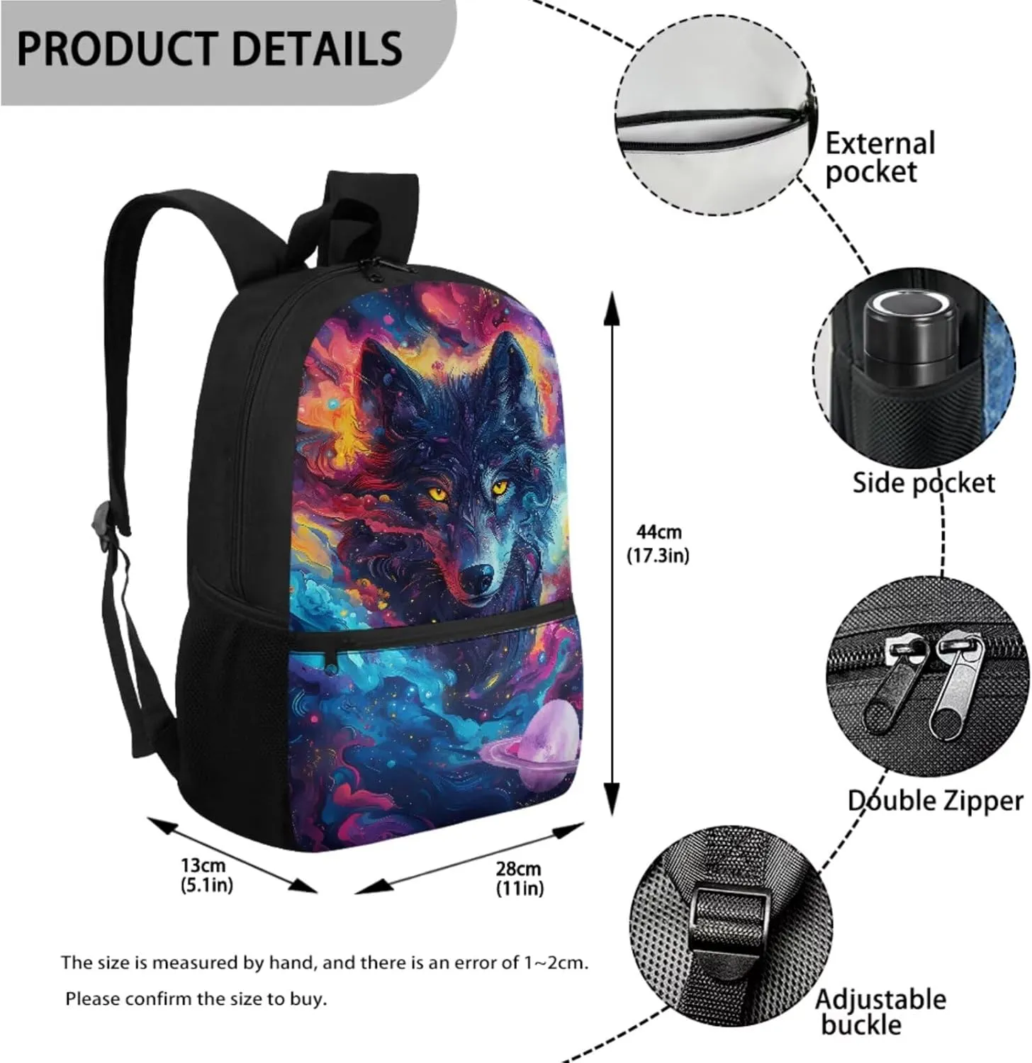 WELLFLYHOM Wolf Kids Book Bags for Boys Ages 6-8 School Bookbag and Lunchbox Pencil Case Water Bottle Sleeve Tie Dye 4 Pcs Kids Backpack Set Gift for Back to School Season