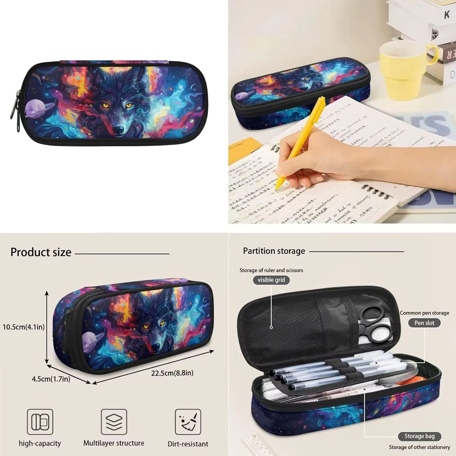 WELLFLYHOM Wolf Kids Book Bags for Boys Ages 6-8 School Bookbag and Lunchbox Pencil Case Water Bottle Sleeve Tie Dye 4 Pcs Kids Backpack Set Gift for Back to School Season