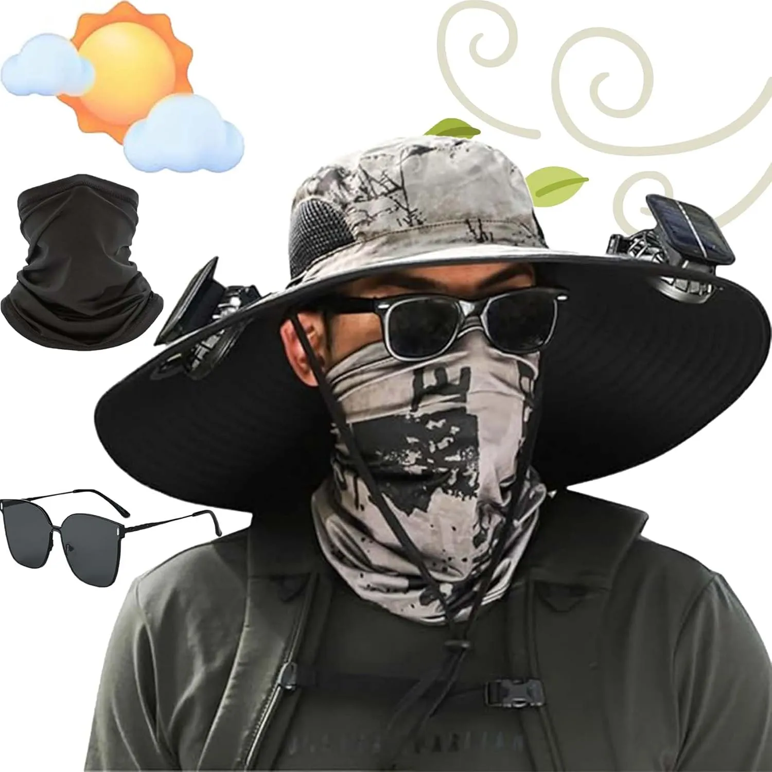 Wide Brim Solar Fan Outdoor Fishing Hat-Solar & USB Charging, Waterproof Removable Outdoor Solar Fan Hats